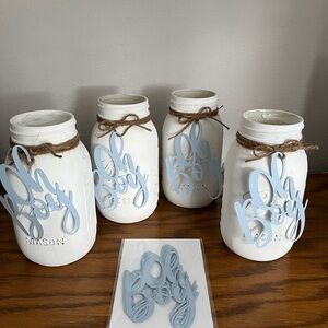 (4) Mason Jars - Chalk painted white, slightly distressed